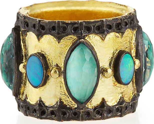 Armenta Green Turquoise & Opal Band Ring  Size 6.5