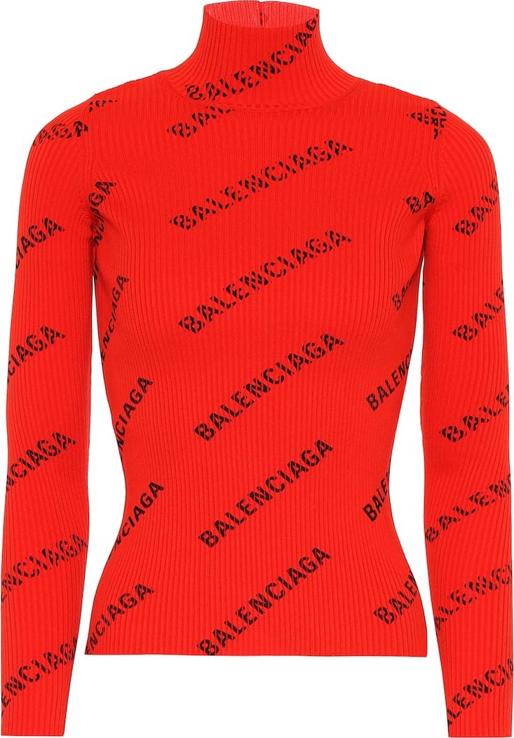 Balenciaga Allover Logo ribbed turtleneck top