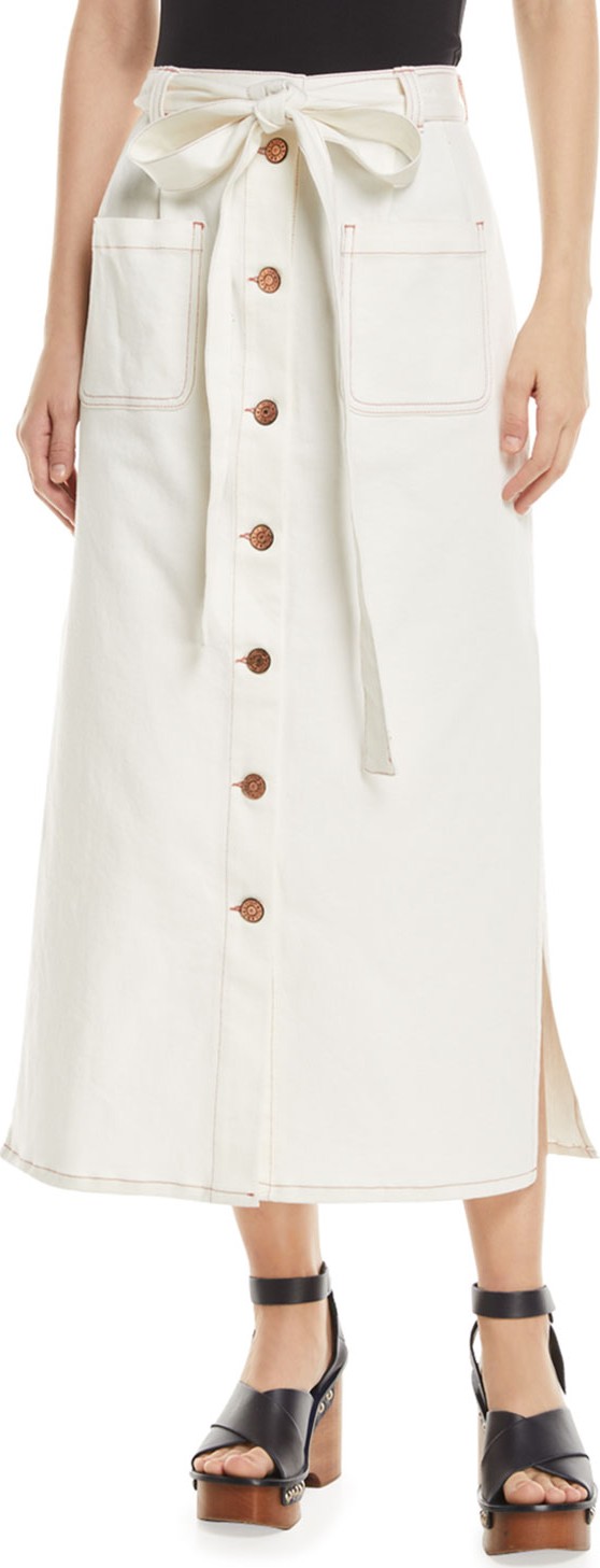 See By Chloé Button-Front Midi Skirt with Pockets