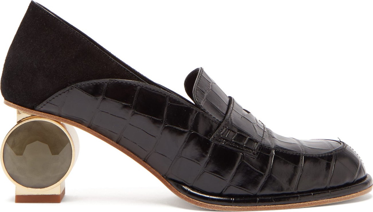LOEWE Crocodile-effect leather and suede pumps