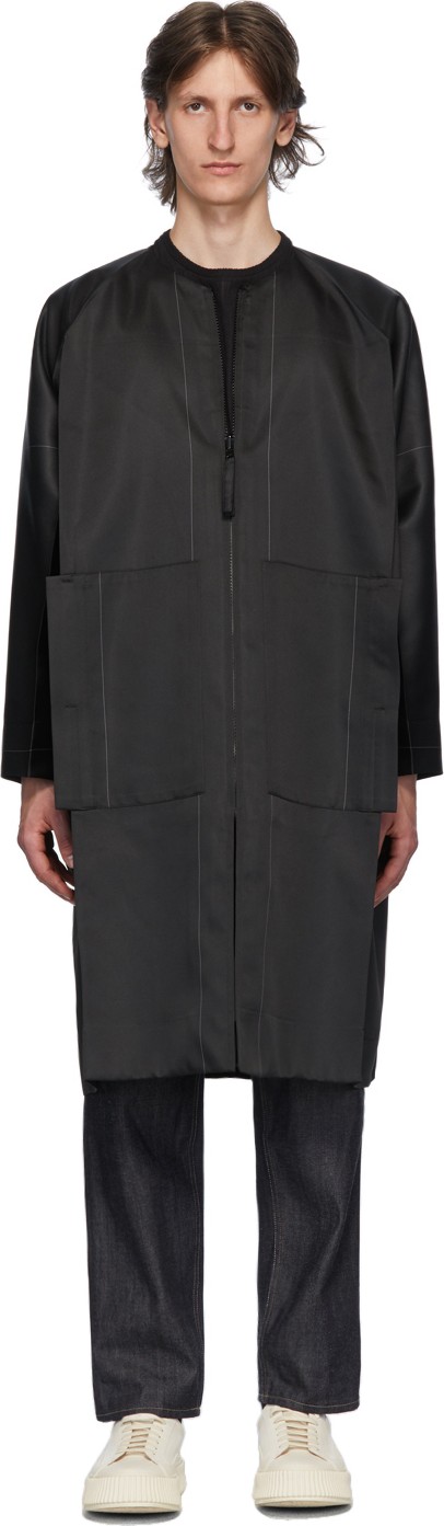 132 5. Issey Miyake Black & Grey Stitched Flat Coat