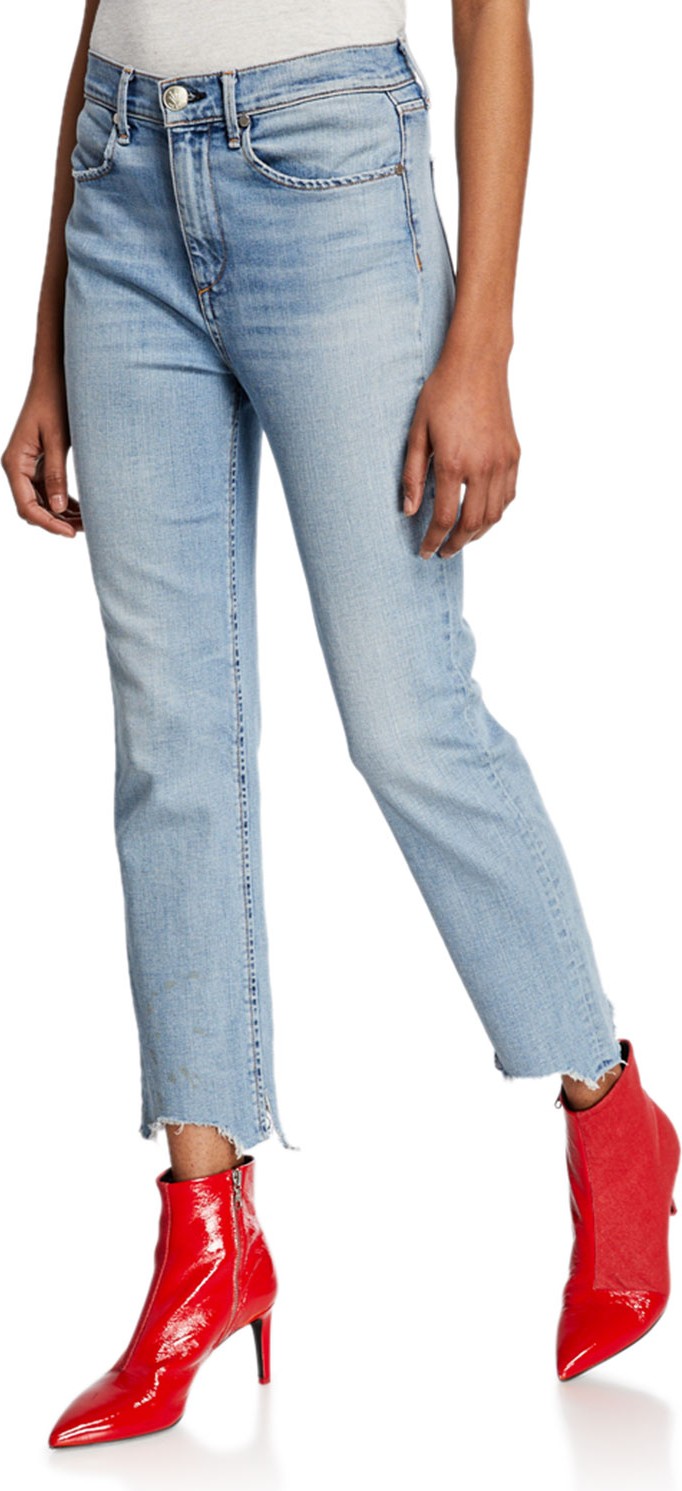 Rag & Bone Nina High-Rise Ankle Cigarette Jeans w/ Chewed Hem