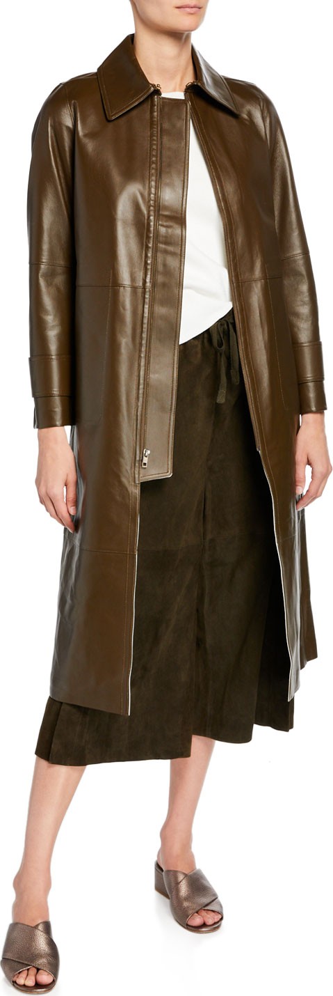 Vince Long Double-Face Leather Trench Coat