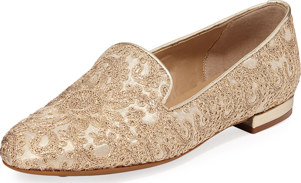 Sesto Meucci Kama Embellished Flat Loafers, Gold