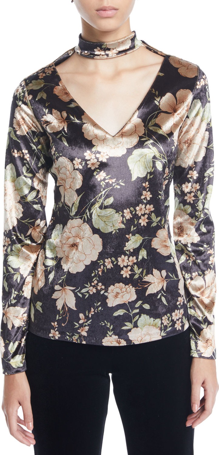 Anatomie Annie Floral-Print Velvet Choker Top