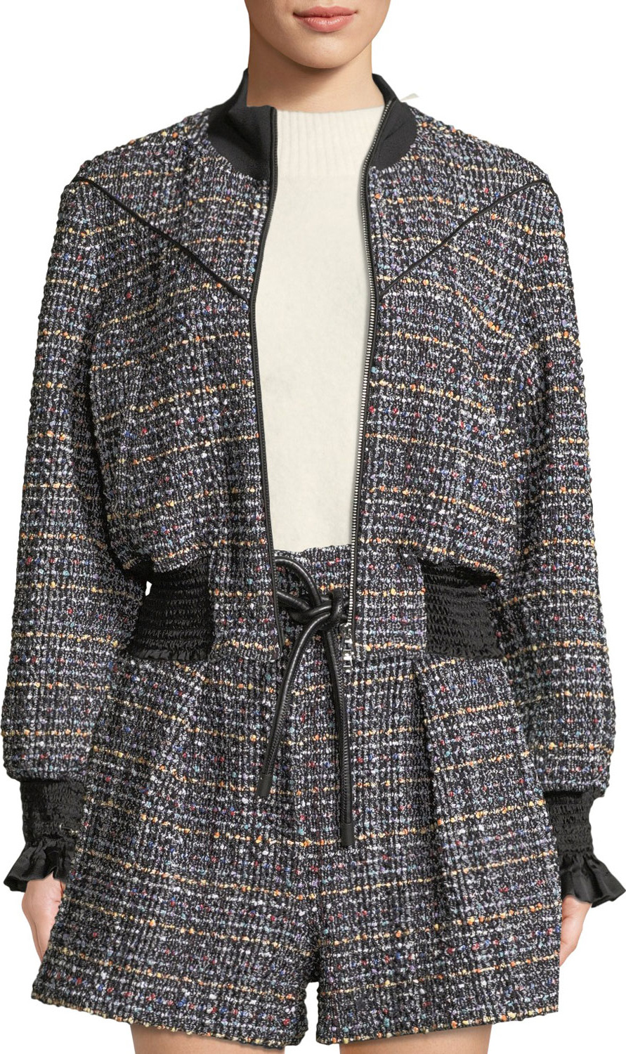 3.1 Phillip Lim Textured Tweed Zip-Front Track Jacket