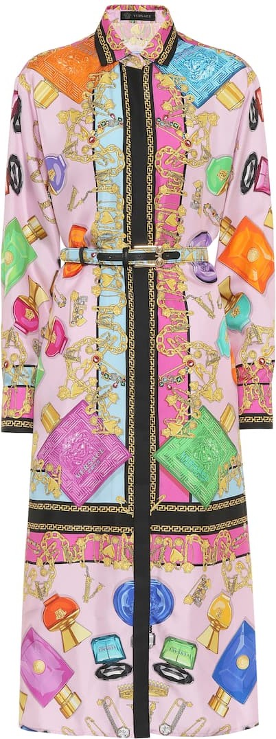 Versace Printed silk midi shirt dress