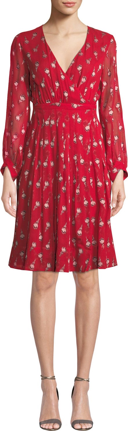 ba&sh Memory Floral Long-Sleeve V-Neck Dress