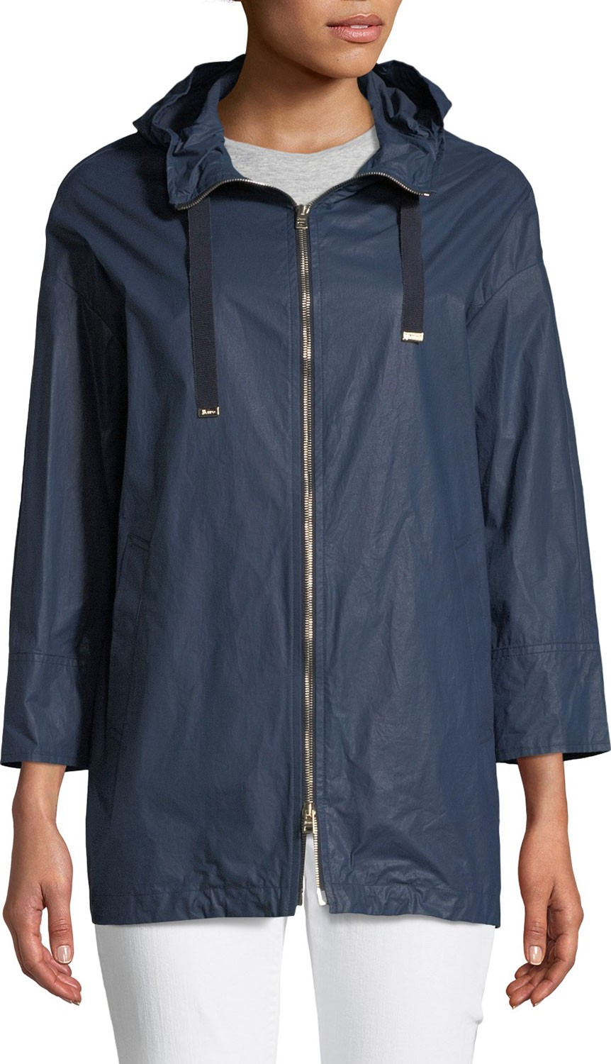 Herno Waxed Cotton A-Line Rain Coat w/ Hood