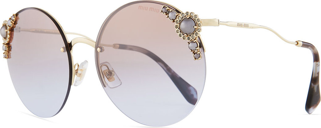 Miu Miu Stone-Trim Semi-Rimless Gradient Round Sunglasses