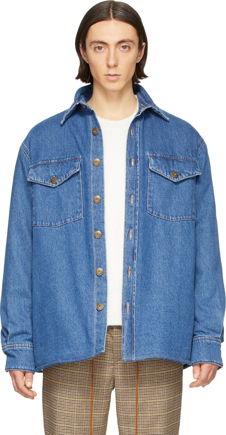 Nanushka Blue Denim Sherpa 90's Wash Jacket