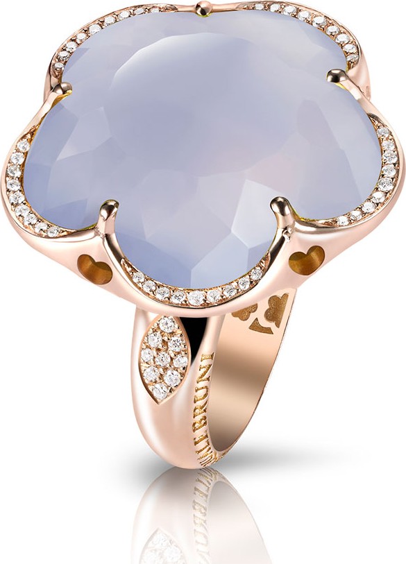 Pasquale Bruni Bon Ton Chalcedony Flower Ring with Diamonds in 18K Rose Gold, Size 6