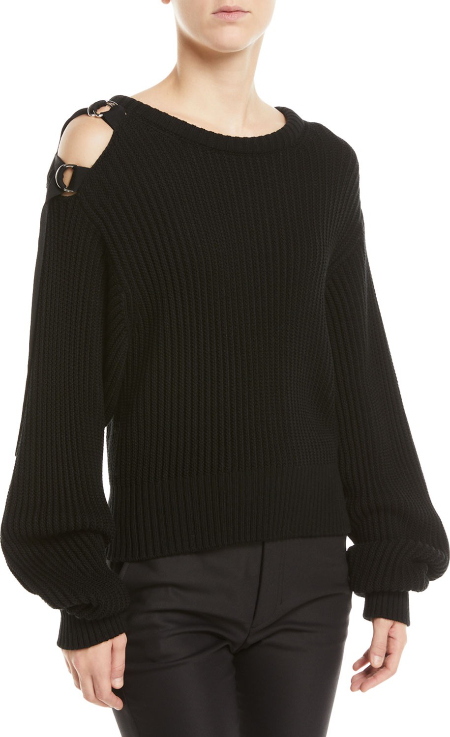 Helmut Lang Buckle-Shoulder Rib Knit Sweater