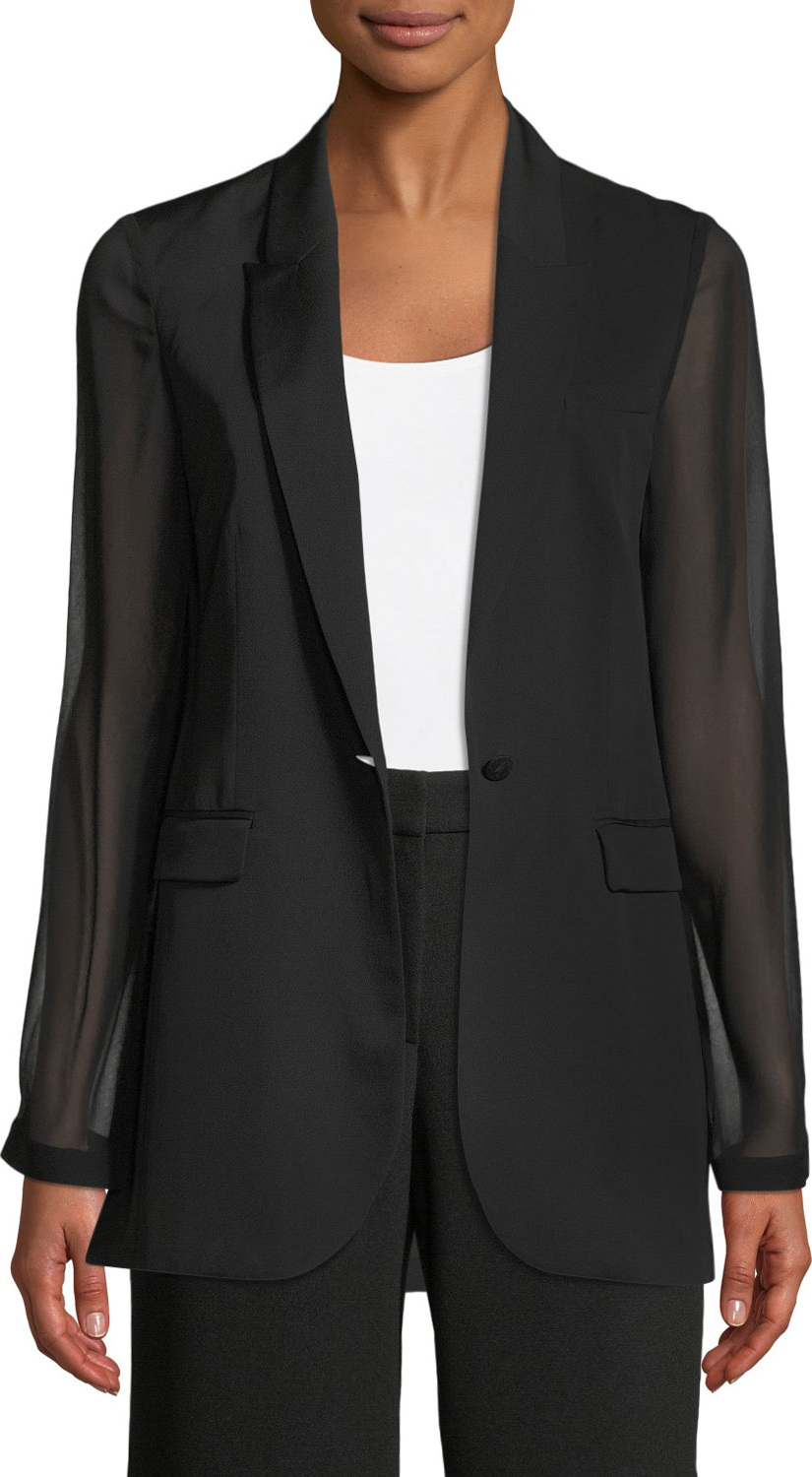 Elie Tahari Jovana One-Button Sheer-Sleeve Jacket
