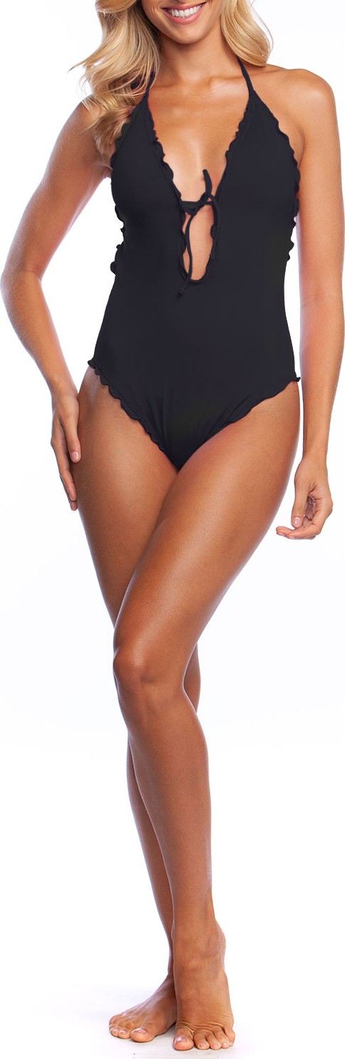 La Blanca Island Goddess Lettuce-Edge Halter One-Piece Swimsuit