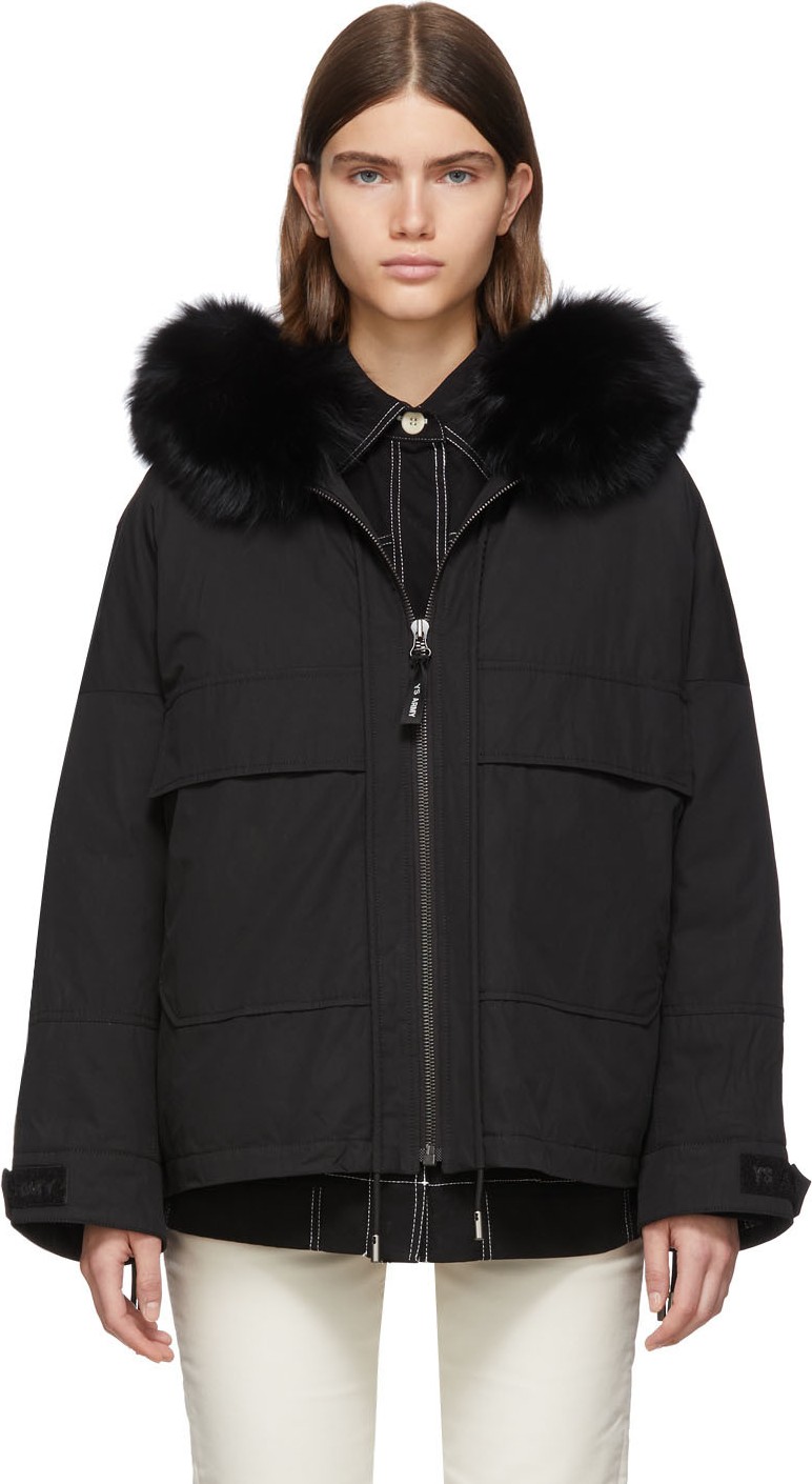 Army By Yves Salomon Black Down & Fur Bachette Jacket