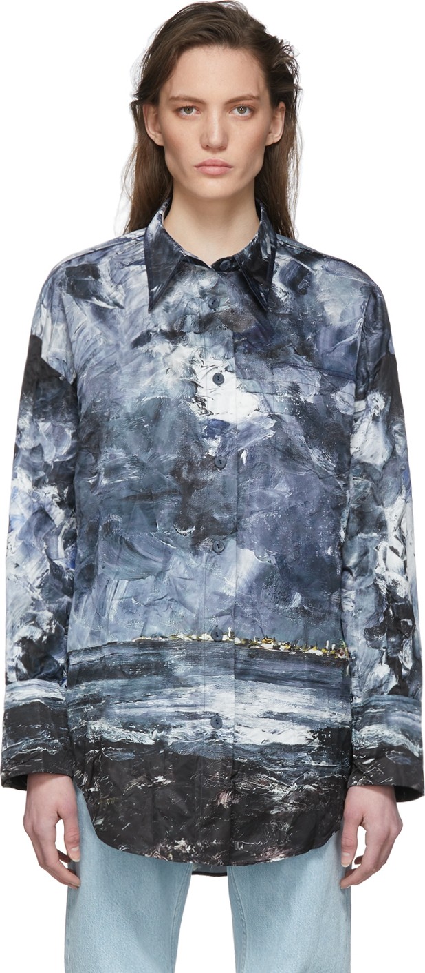 Acne Studios Blue Sadira Pleat Painting Shirt