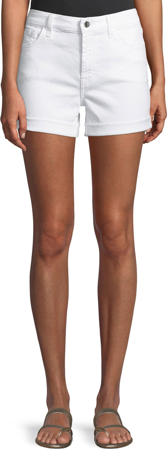 Jen7 Mid-Rise Roll Denim Shorts, White