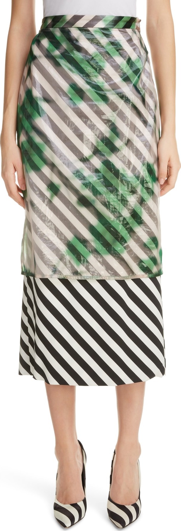 Dries Van Noten Dires Van Noten Painted Overlay Silk Blend Pencil Skirt