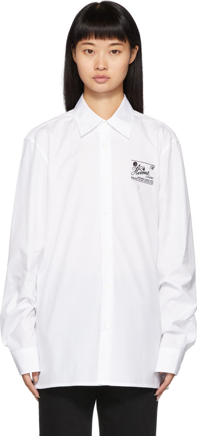 Raf Simons White Embroidered Slim-Fit Shirt