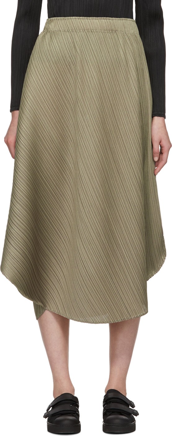 Pleats Please By Issey Miyake Grey Curved Pleats Skirt