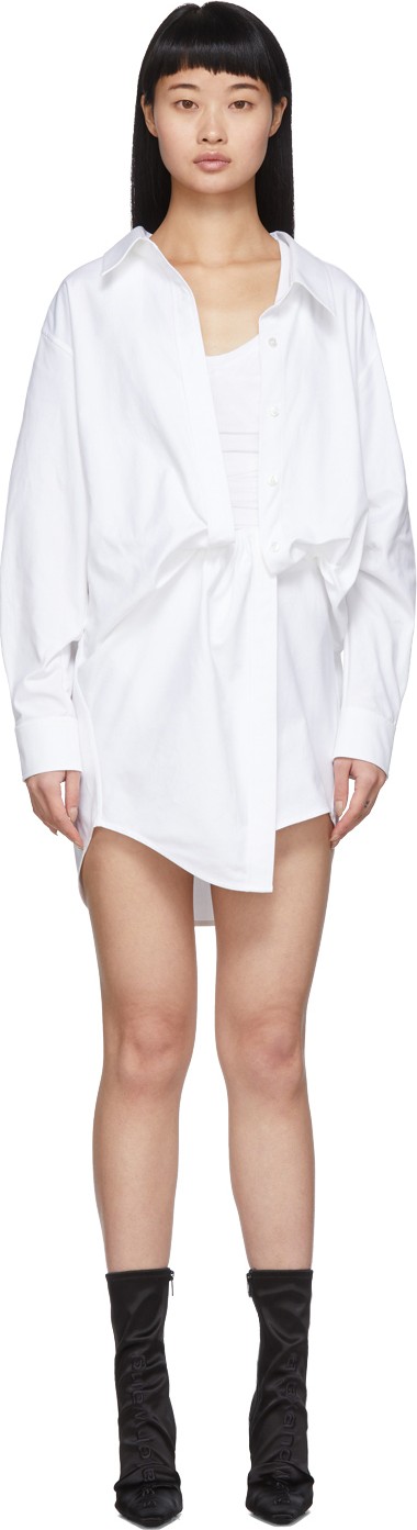 Alexander Wang White Falling Twist Shirt Dress