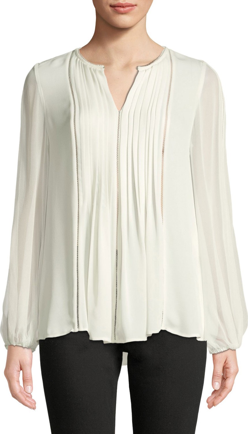 Elie Tahari Piper Pleated Silk Blouse