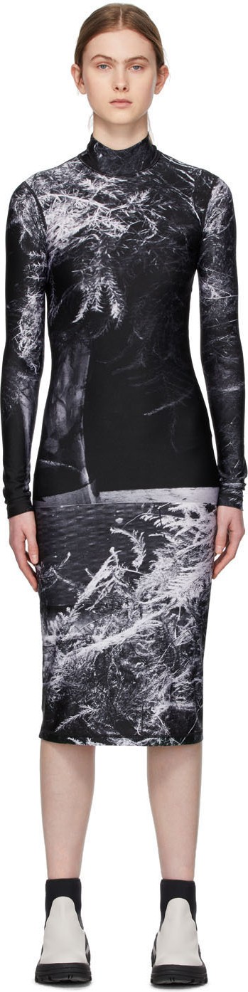 S.R. STUDIO. LA. CA. Black & White Fern Mock Neck Fitted Dress