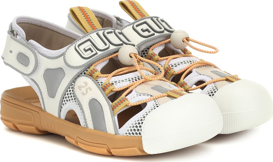 Gucci Leather and mesh slingback sandals