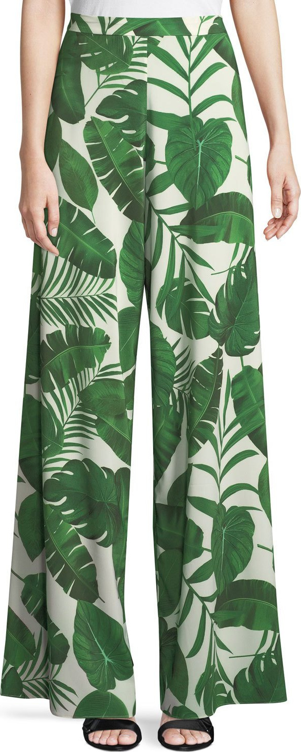 Alice + Olivia Athena Super Flared Palm-Leaf Print Pants