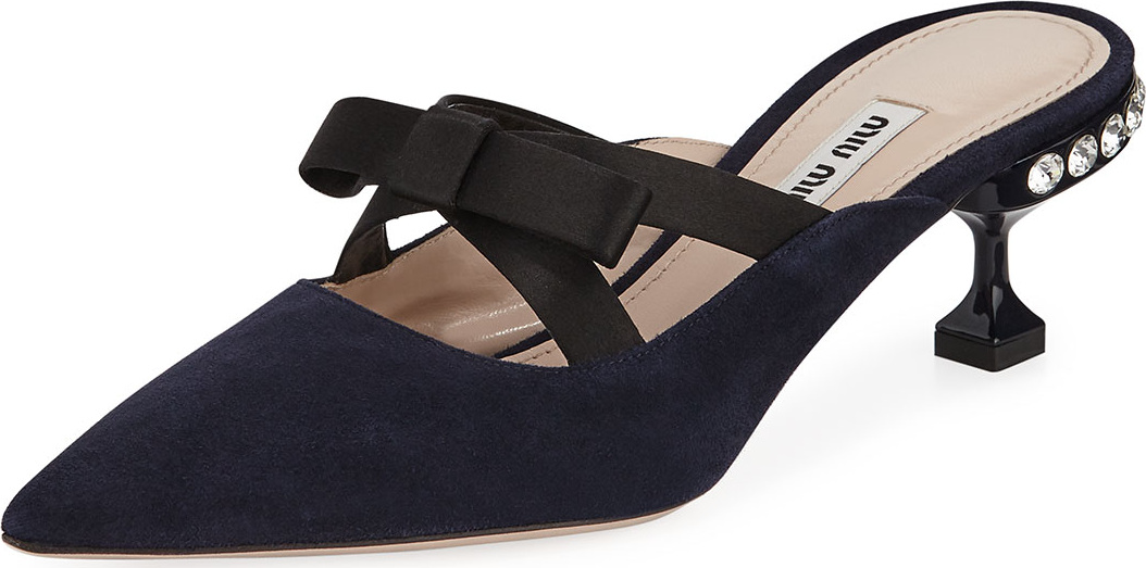 Miu Miu Suede Mule with Satin Bow