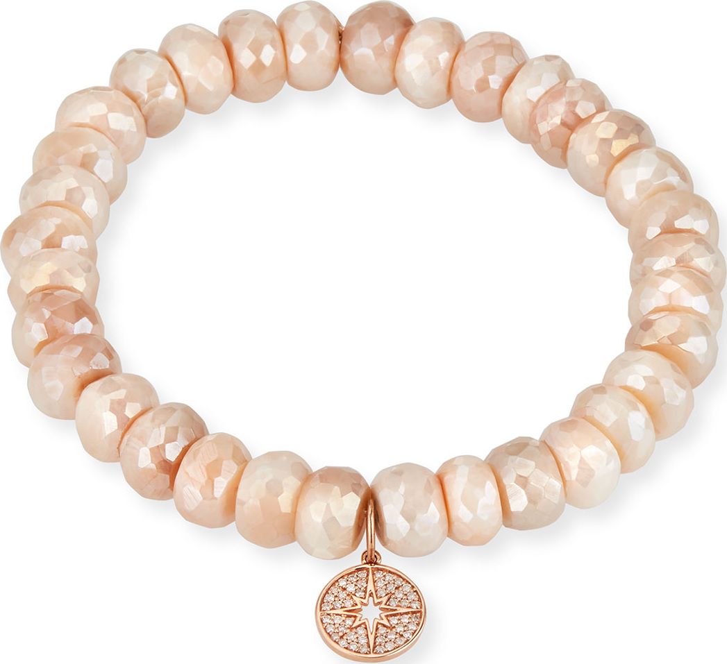Sydney Evan Mystic Moonstone Bead  Bracelet with Rose Gold Starburst Charm