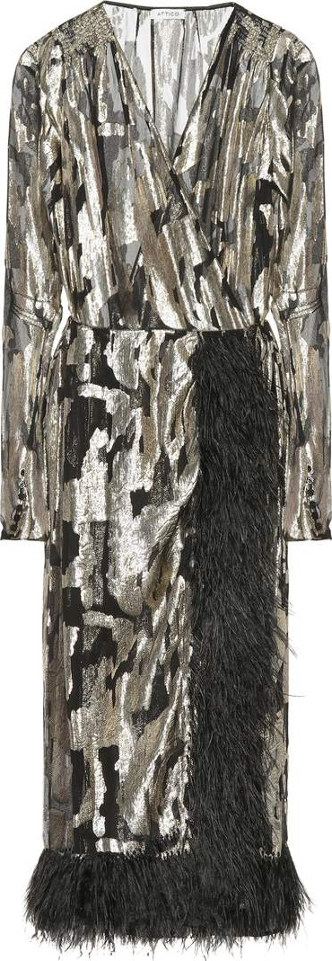 Attico Feather-trimmed silk chiffon dress