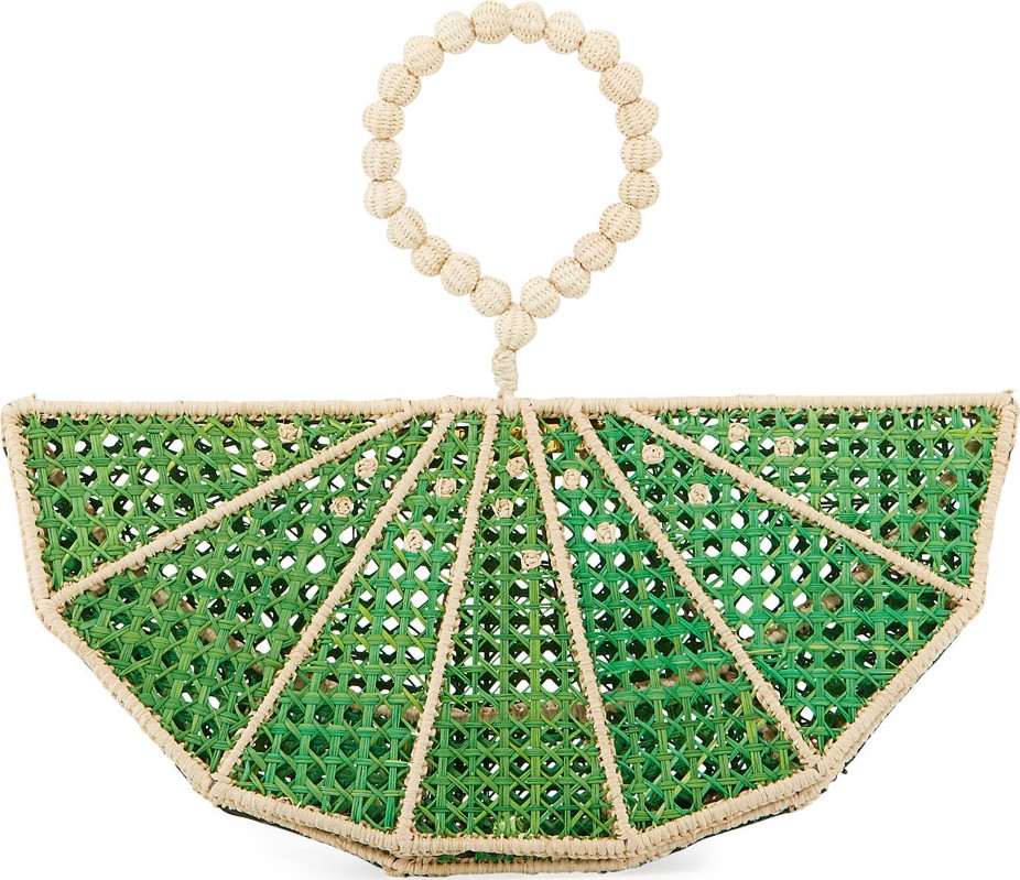Mercedes Salazar Raffia Lime Wedge Clutch Bag