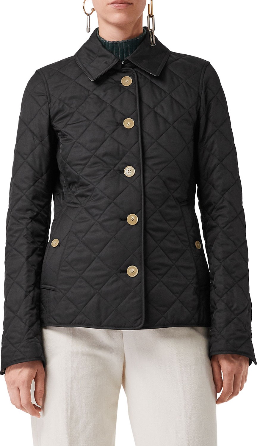 Burberry London England Diamond Quilted Button-Front Jacket