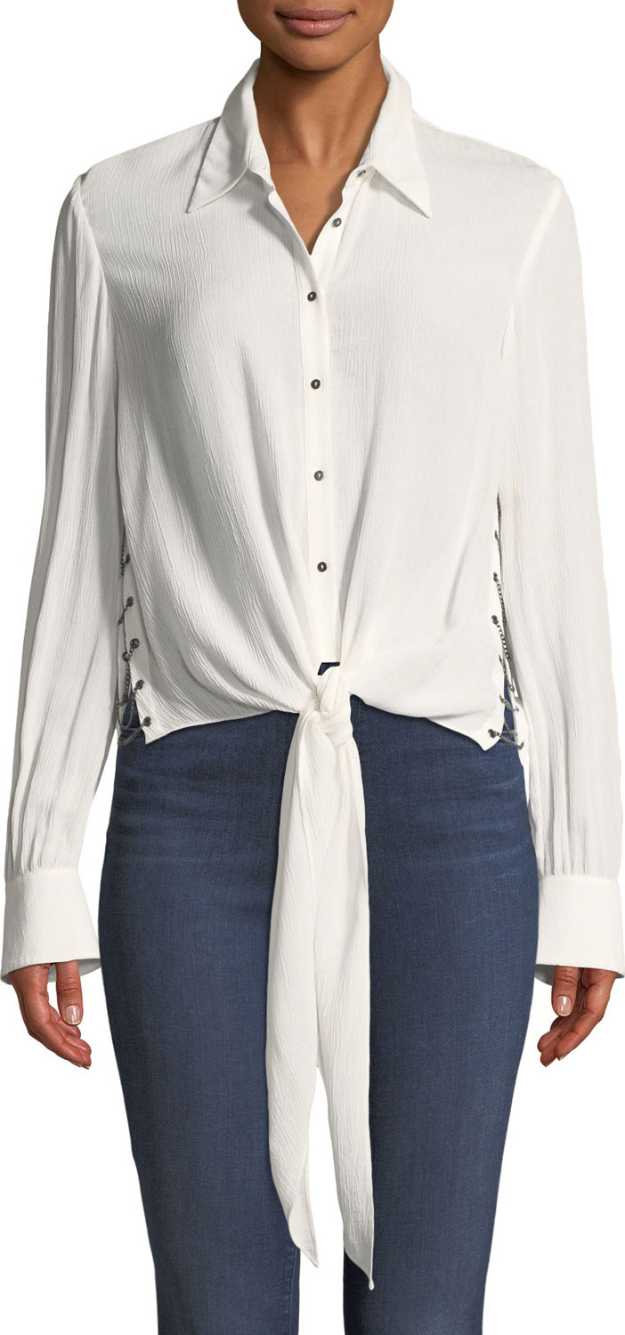 Haute Hippie Reflected Light Open-Side Tie-Front Blouse