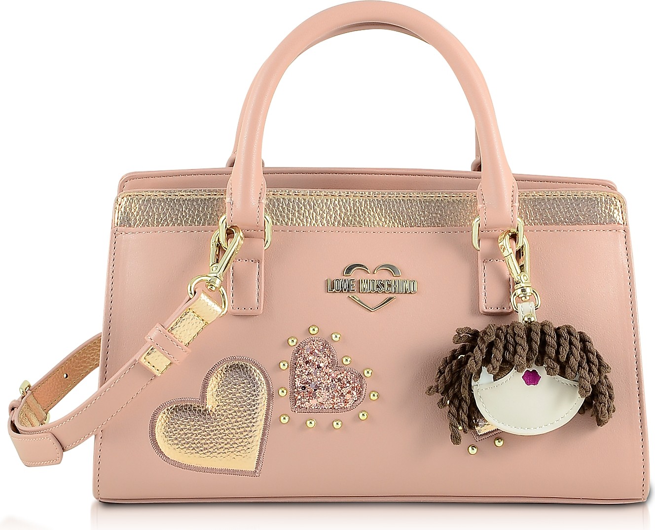 Love Moschino Pink & Gold Eco Leather Small Tote Bag w/Charm