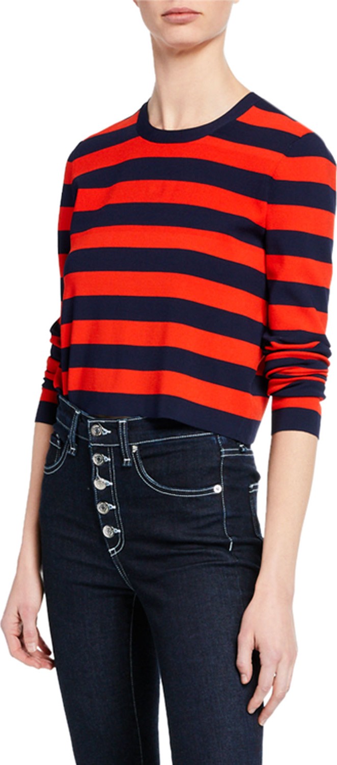 Veronica Beard Broome Striped Cropped Sweater