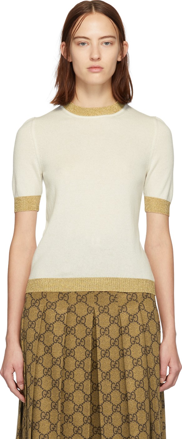 Gucci Off-White & Gold Cashmere Sweater