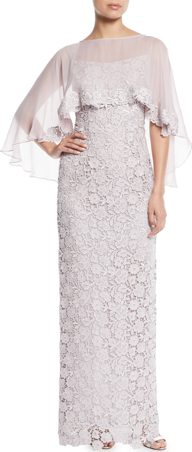 Rickie Freeman for Teri Jon Lace Column Gown w/ Chiffon Caplet