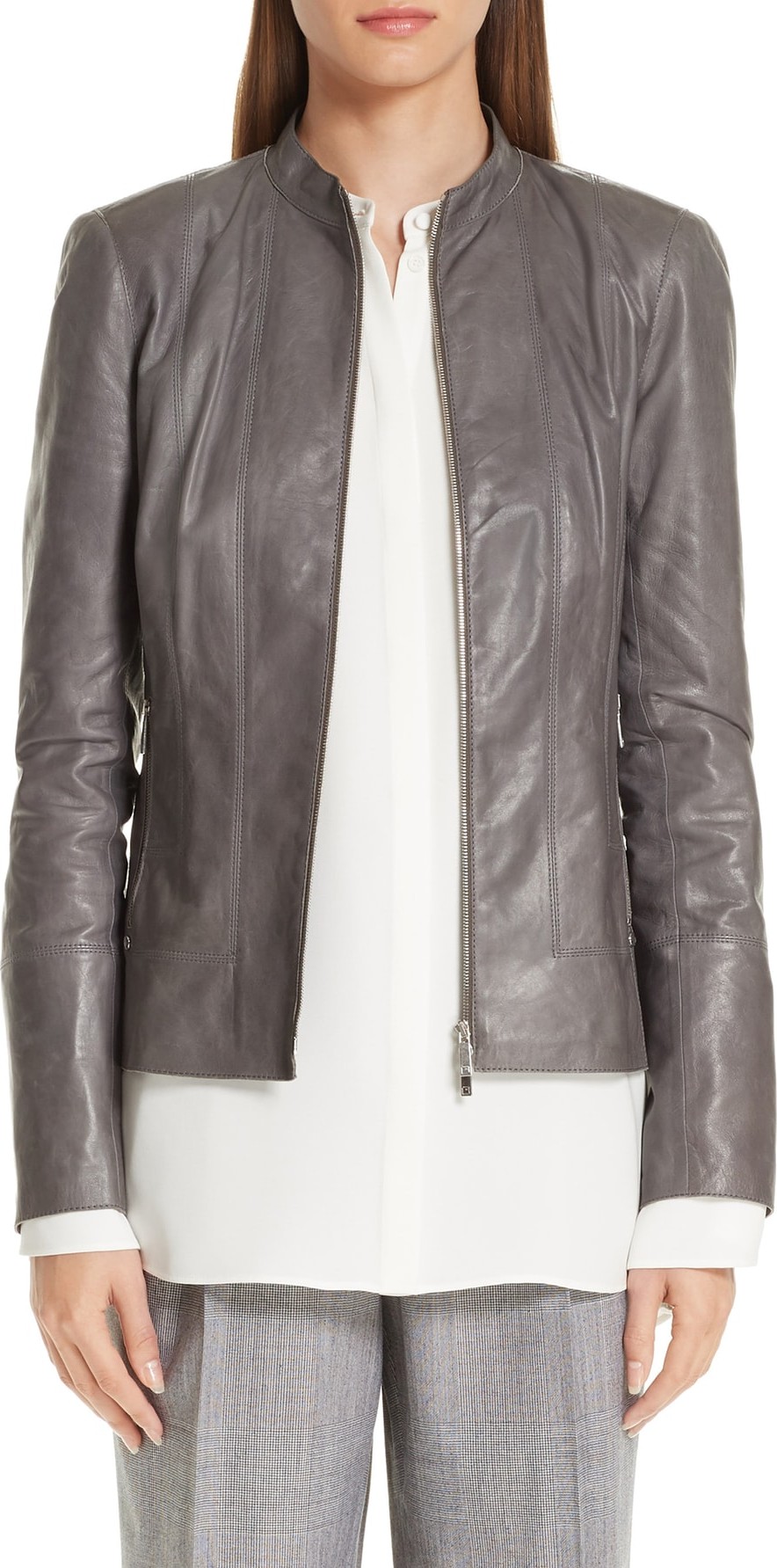 Lafayette 148 New York Sadie Glazed Lambskin Leather Jacket