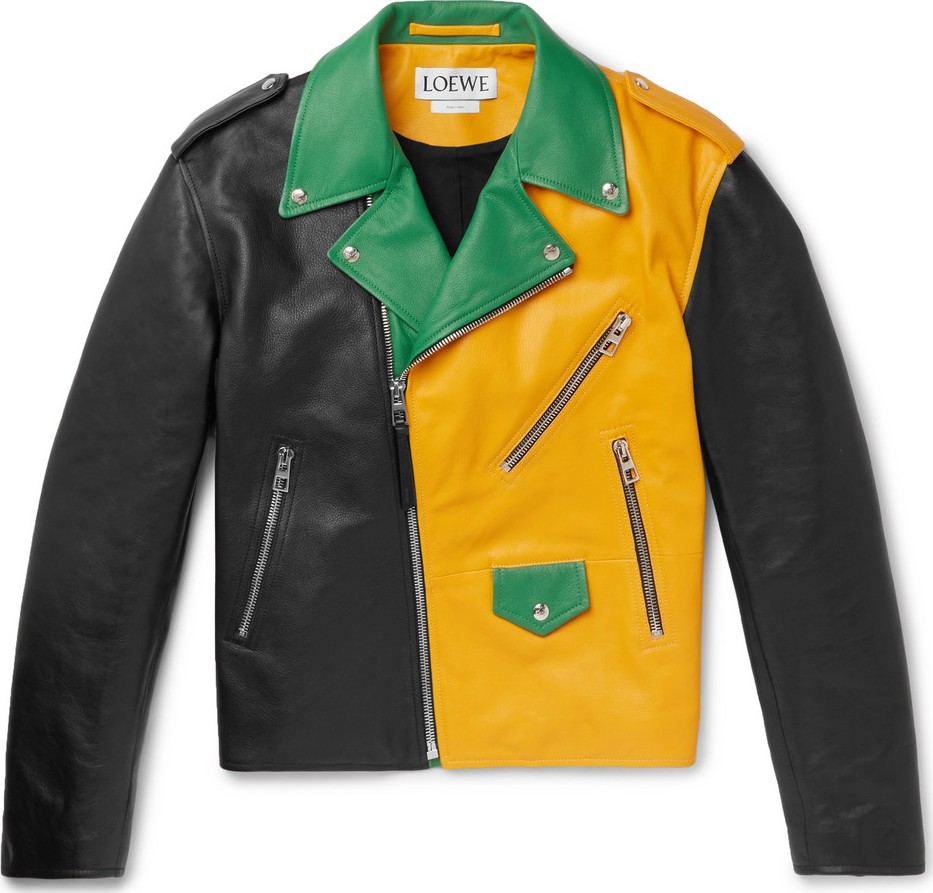LOEWE Oversized Colour-Block Leather Biker Jacket