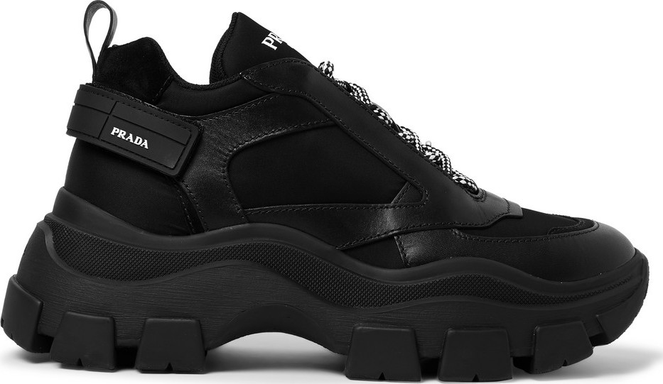 Prada Suede and Rubber-Trimmed Leather and Nylon Sneakers