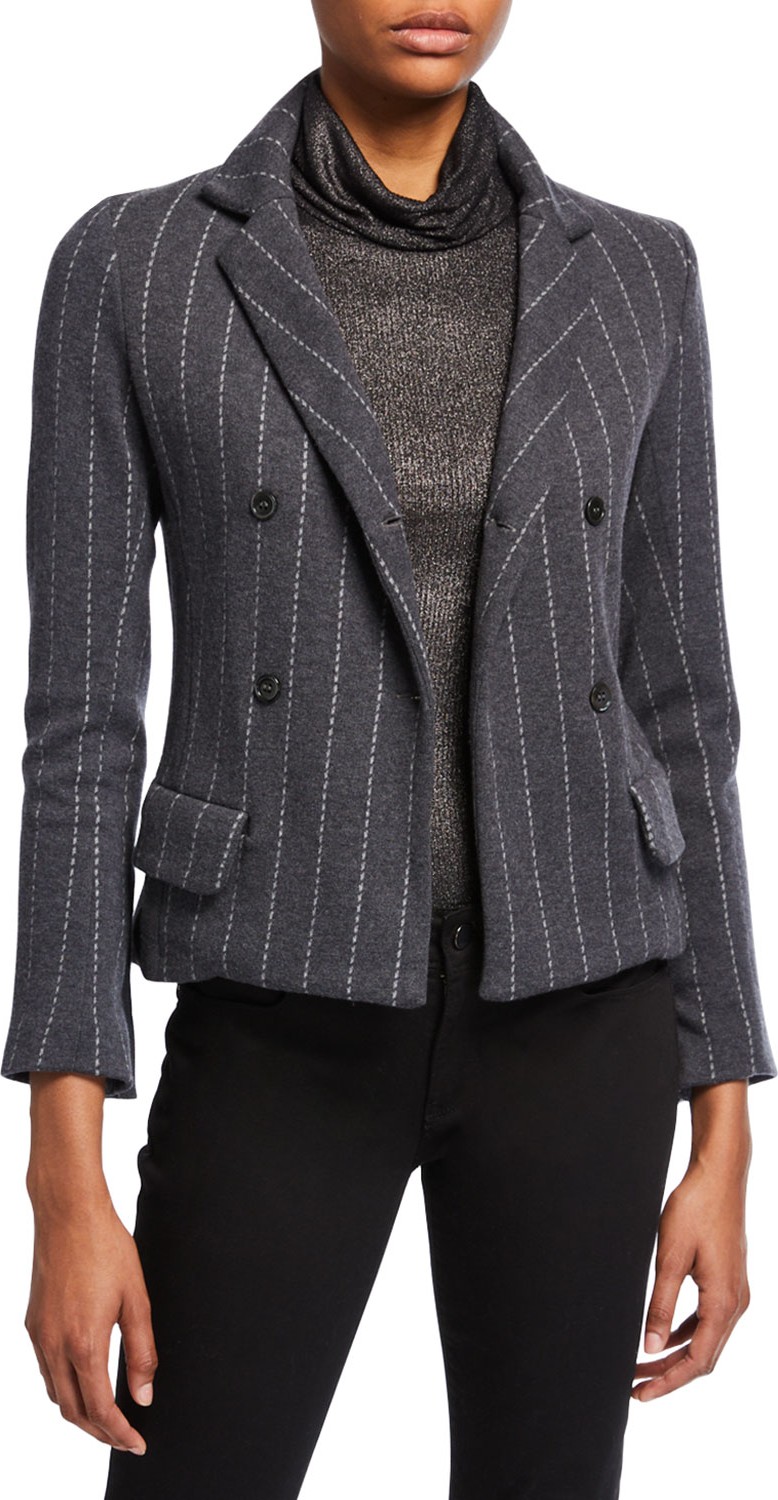 Majestic Striped Long-Sleeve Double-Breasted Blazer
