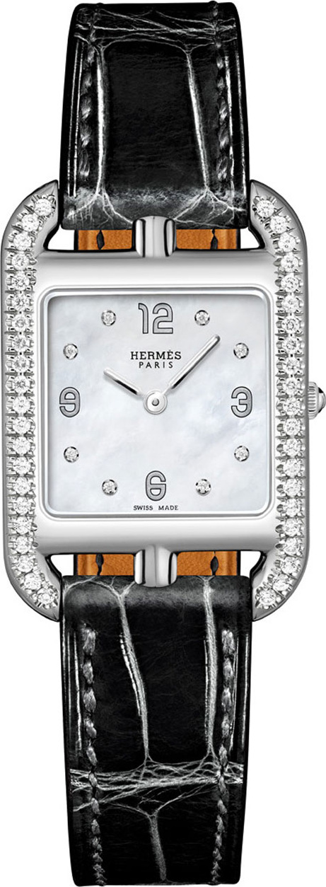 HERMÈS Cape Cod PM Watch with Diamonds & Alligator Strap, Black