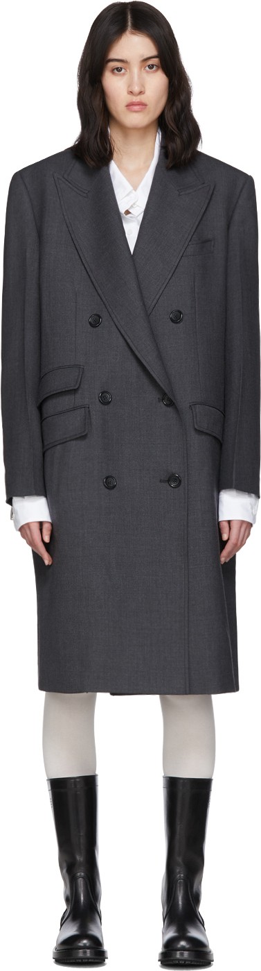 We11done Grey Tailored Double-Breasted Coat