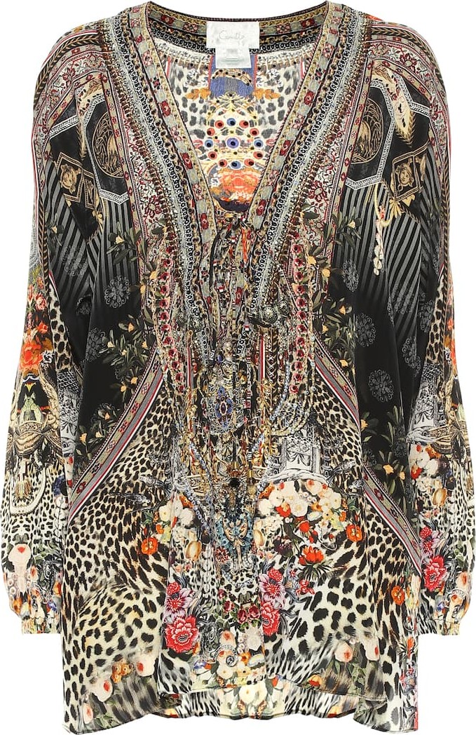 Camilla Embellished printed silk blouse