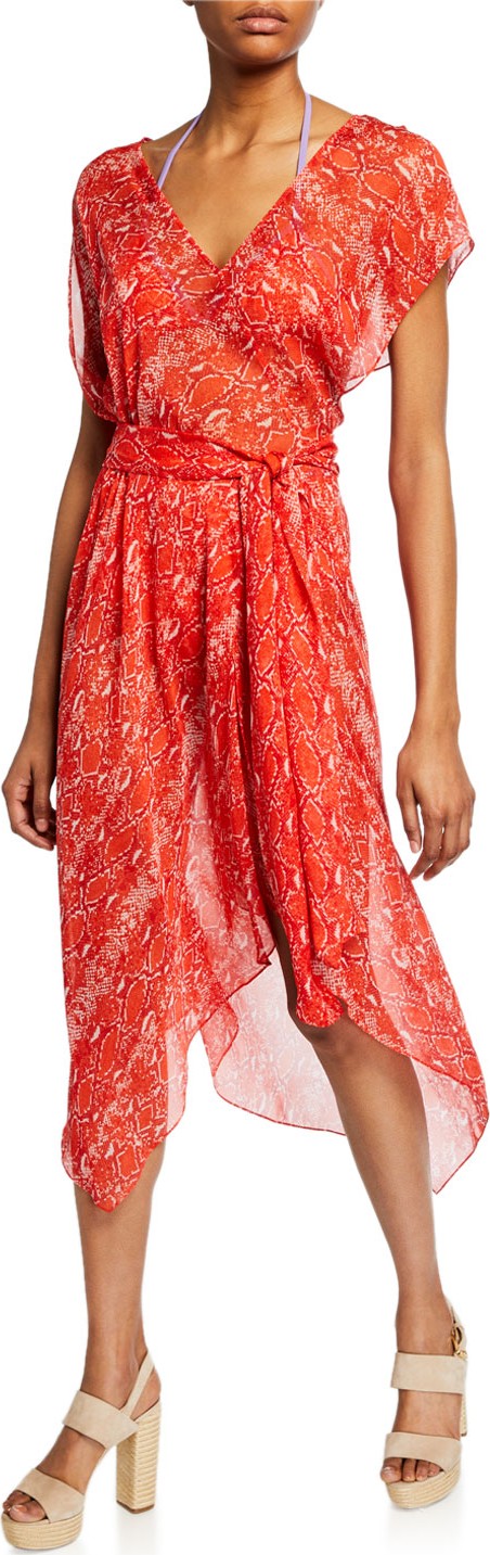 DIANE von FURSTENBERG Serena Snake-Print Handkerchief Coverup Dress