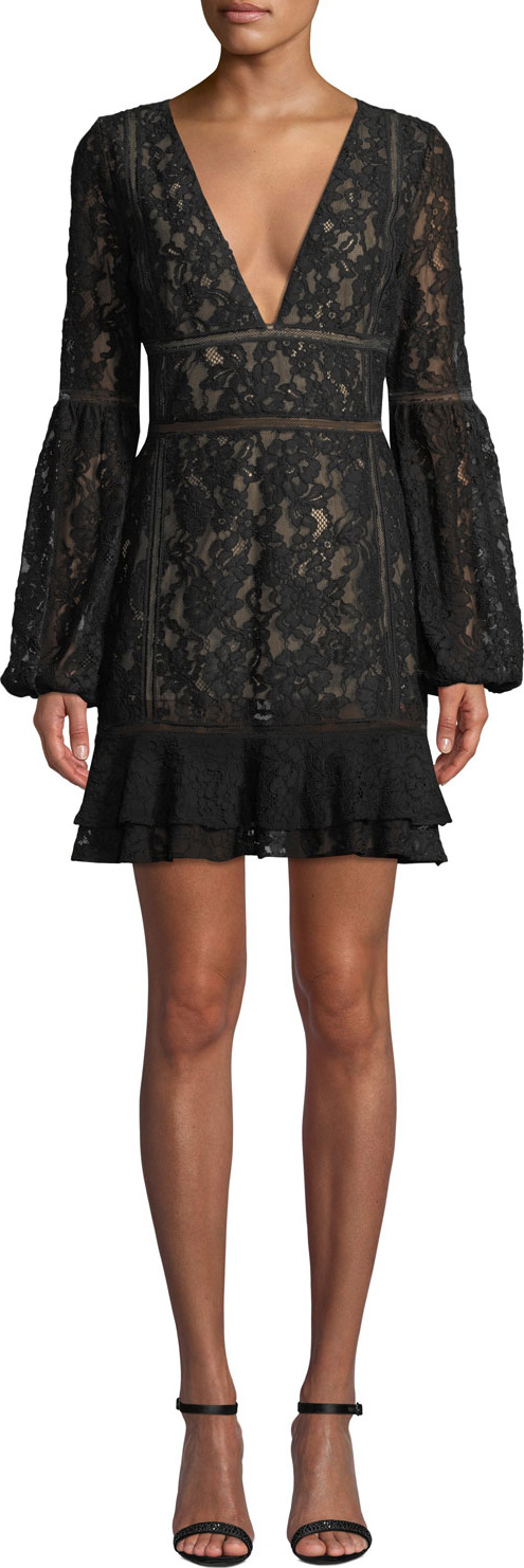 Misha Collection Harper Bell-Sleeve Lace Mini Dress