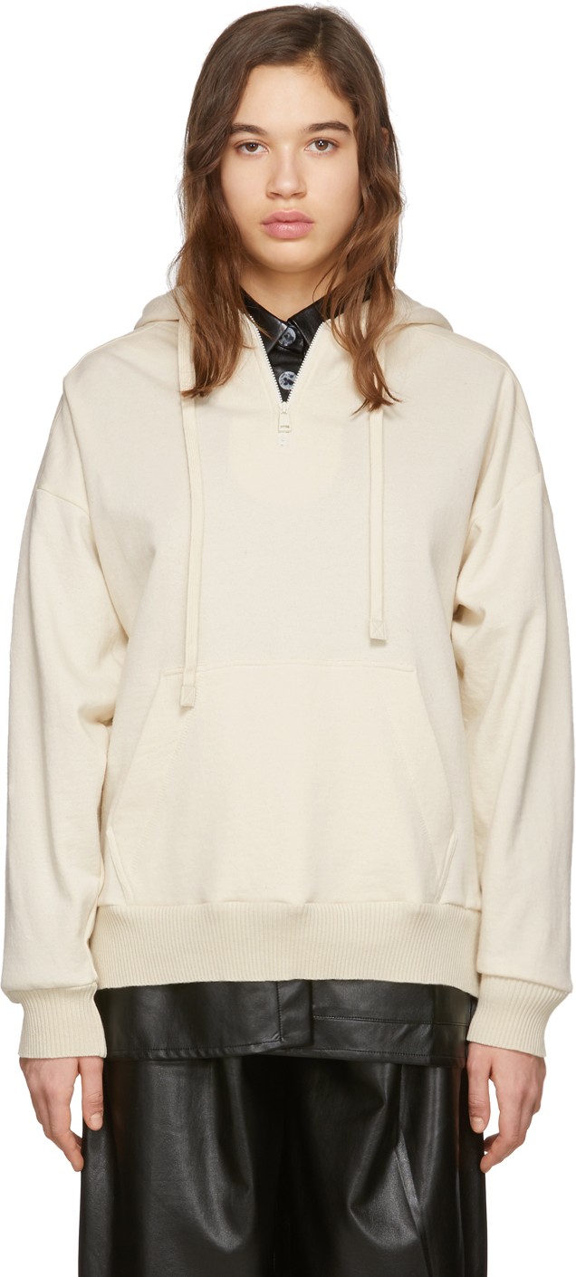 Aeron Off-White Faux-Leather Detail Hoodie